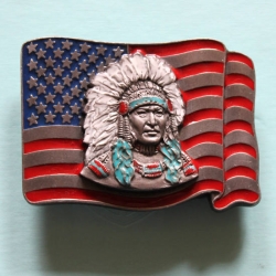 Grtelschnalle US-Flag With Native American Indian