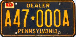 Probefahrt-Kennzeichen Pennsylvania 1975