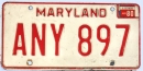 Kennzeichentafel Maryland 1980